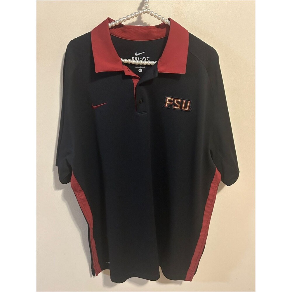 Nike FSU Florida State Seminoles Dri-FIT Polo Shirt XL Black Red NCAA